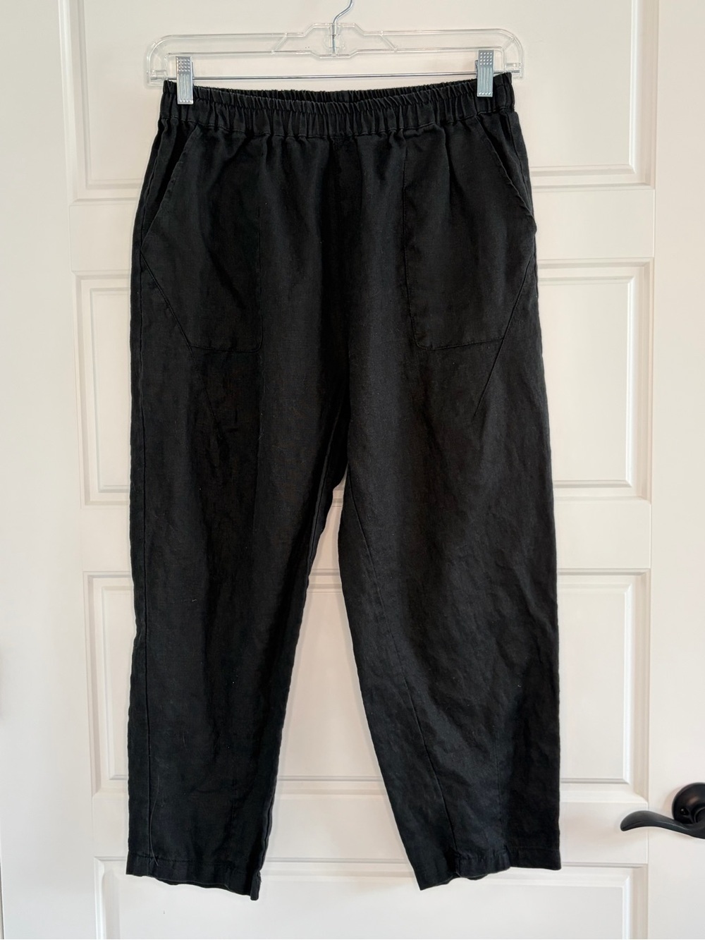 IXIMO Black 100% Linen Pull On Cropped Pant Minimalist Coastal Grandma Casual XL